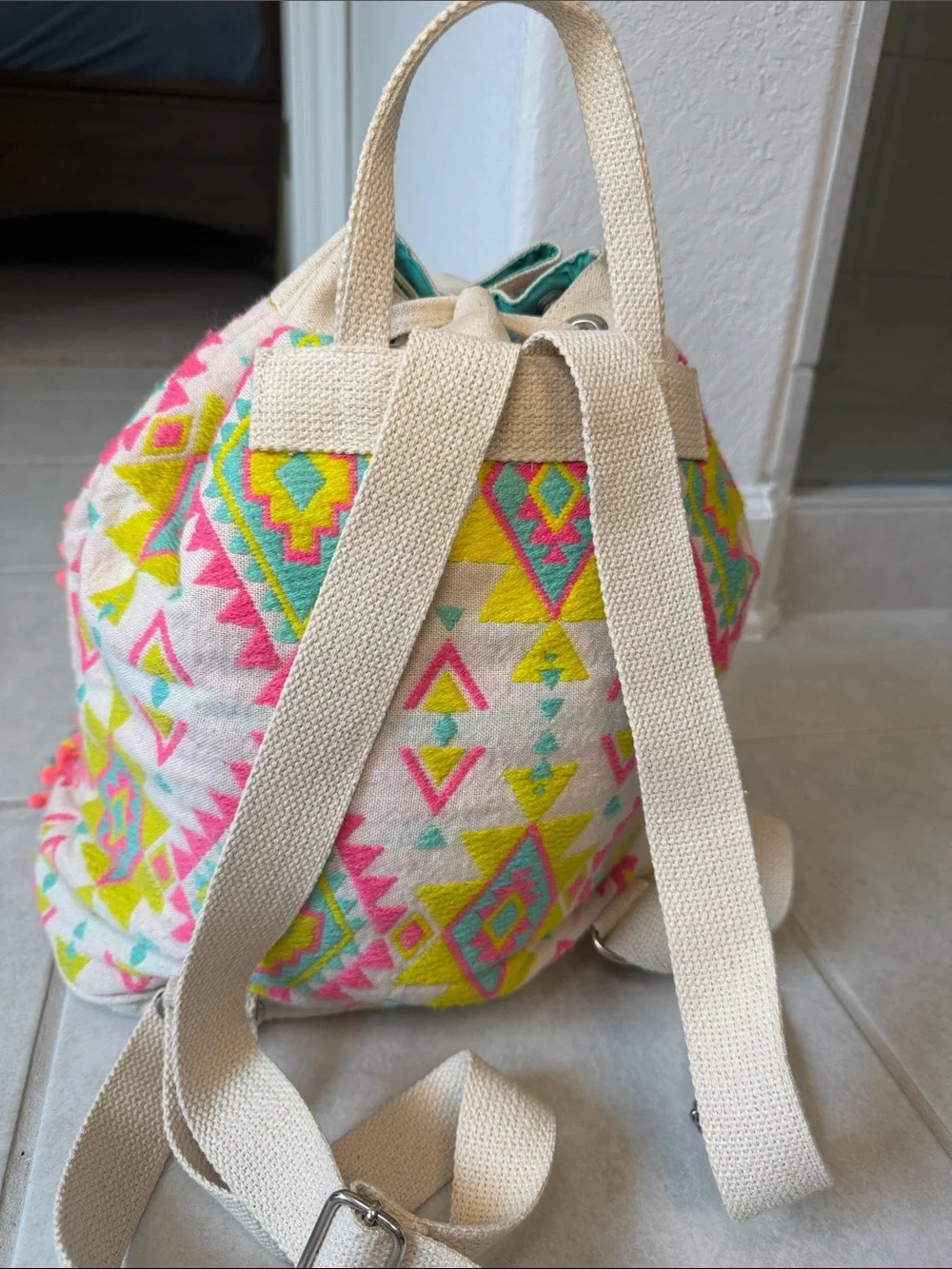 America & Beyond Teal Canvas Backpack Tote - Women's Casual Bag